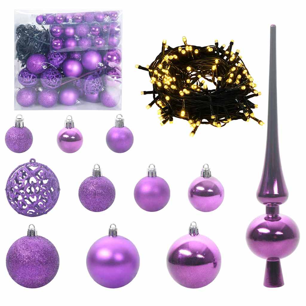 VidaXL Weihnachtskugel-Set mit 300 LEDs, 120 Stück, lila Kunststoff