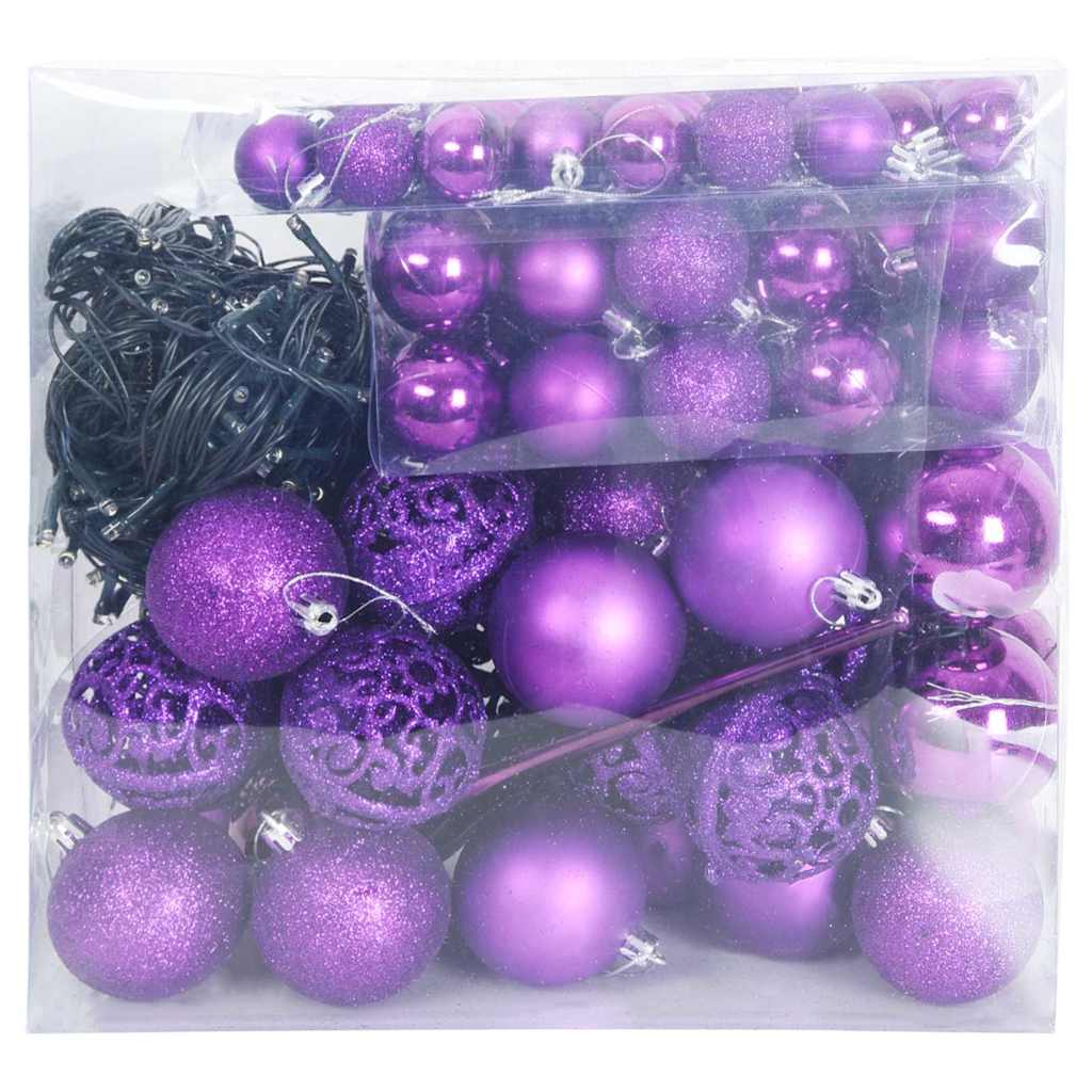 VidaXL Weihnachtskugel-Set mit 300 LEDs, 120 Stück, lila Kunststoff