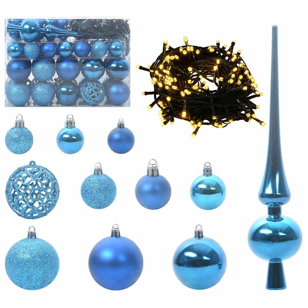 VidaXL Weihnachtskugel-Set mit 150 LEDs, 61-teilig, blauer Kunststoff