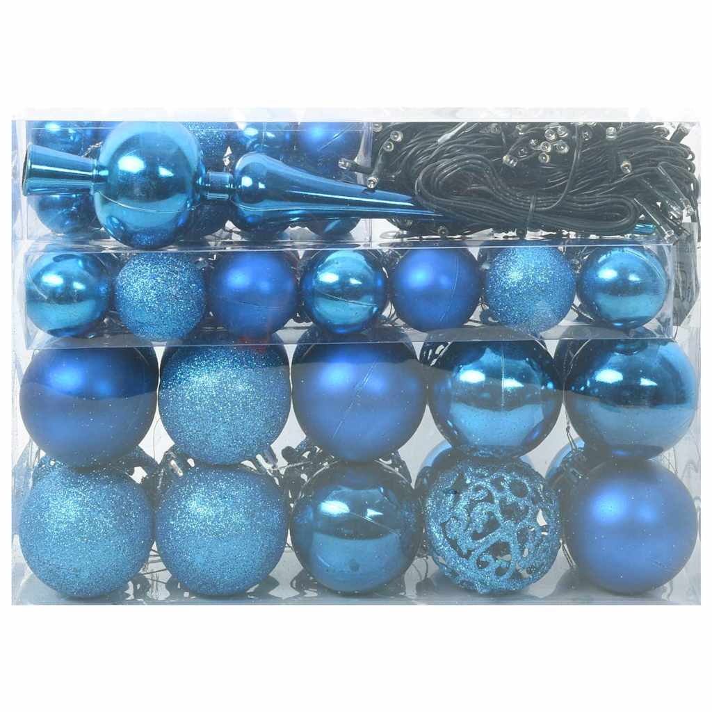 VidaXL Weihnachtskugel-Set mit 150 LEDs, 61-teilig, blauer Kunststoff