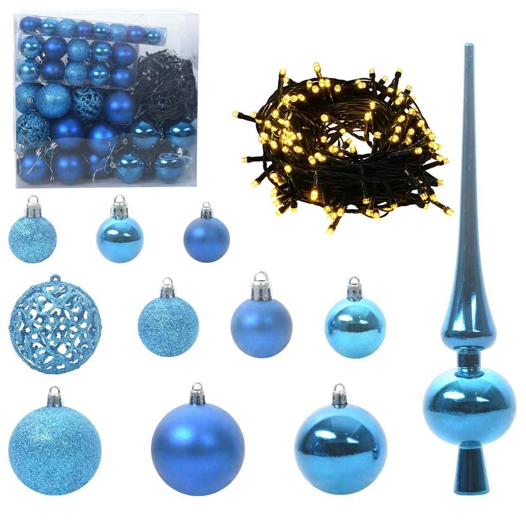 VidaXL Weihnachtskugel-Set mit 300 LEDs, 120 Stück, blauer Kunststoff