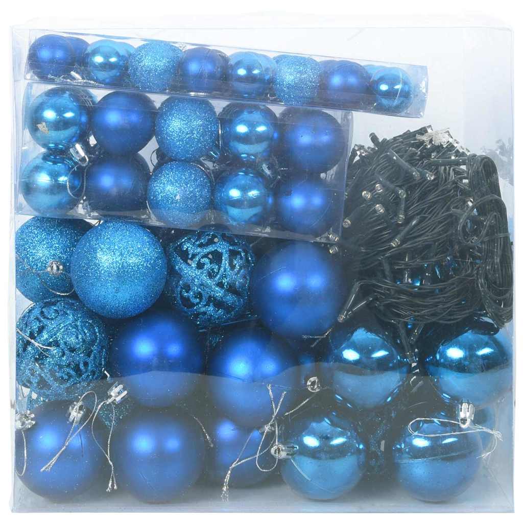 VidaXL Weihnachtskugel-Set mit 300 LEDs, 120 Stück, blauer Kunststoff