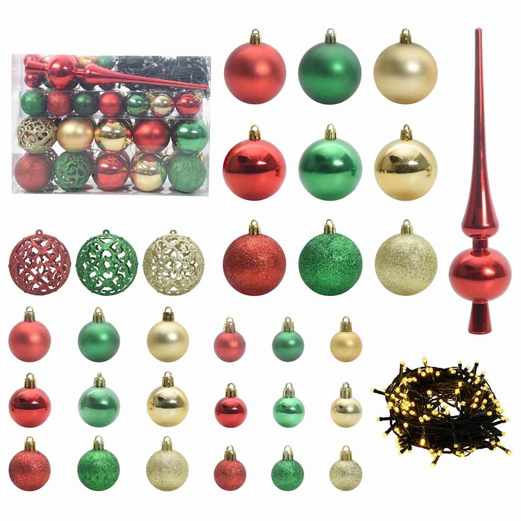 VidaXL Weihnachtskugel-Set mit 150 LEDs, 61-teilig, aus mehrfarbigem Kunststoff