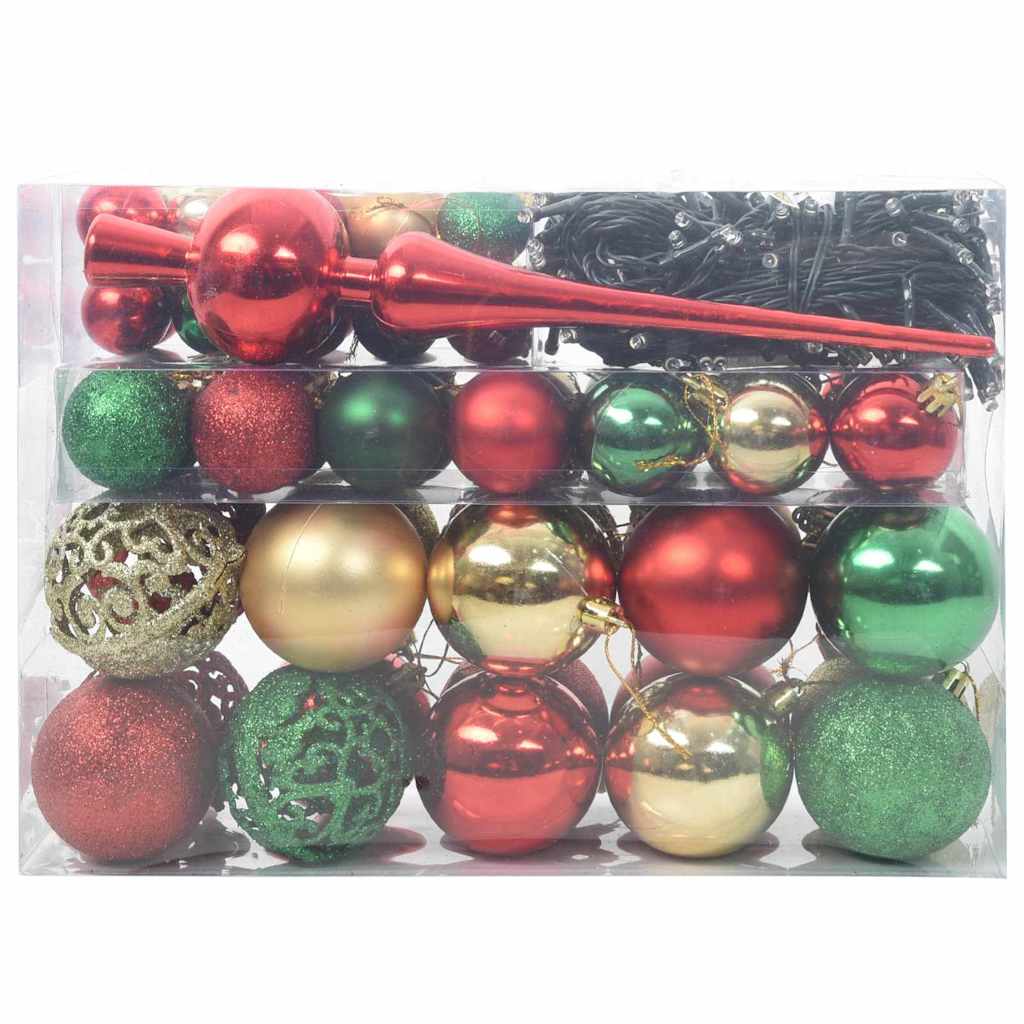 VidaXL Weihnachtskugel-Set mit 150 LEDs, 61-teilig, aus mehrfarbigem Kunststoff
