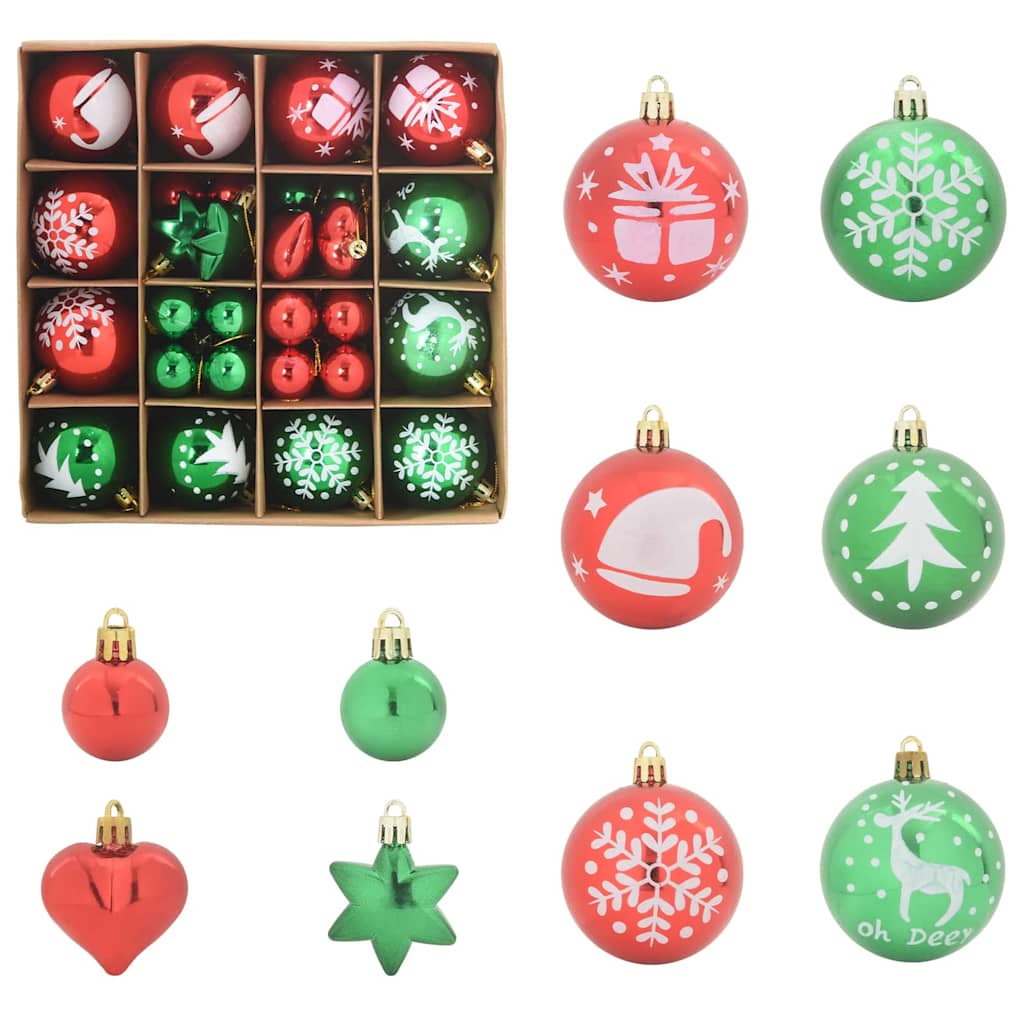 VidaXL Weihnachtskugel-Set 40-teilig aus rotem und grünem Kunststoff