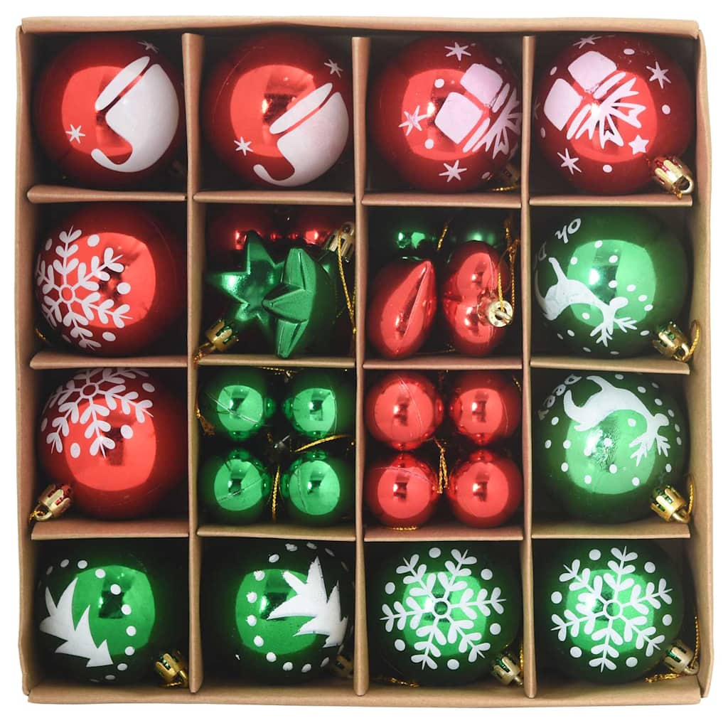 VidaXL Weihnachtskugel-Set 40-teilig aus rotem und grünem Kunststoff
