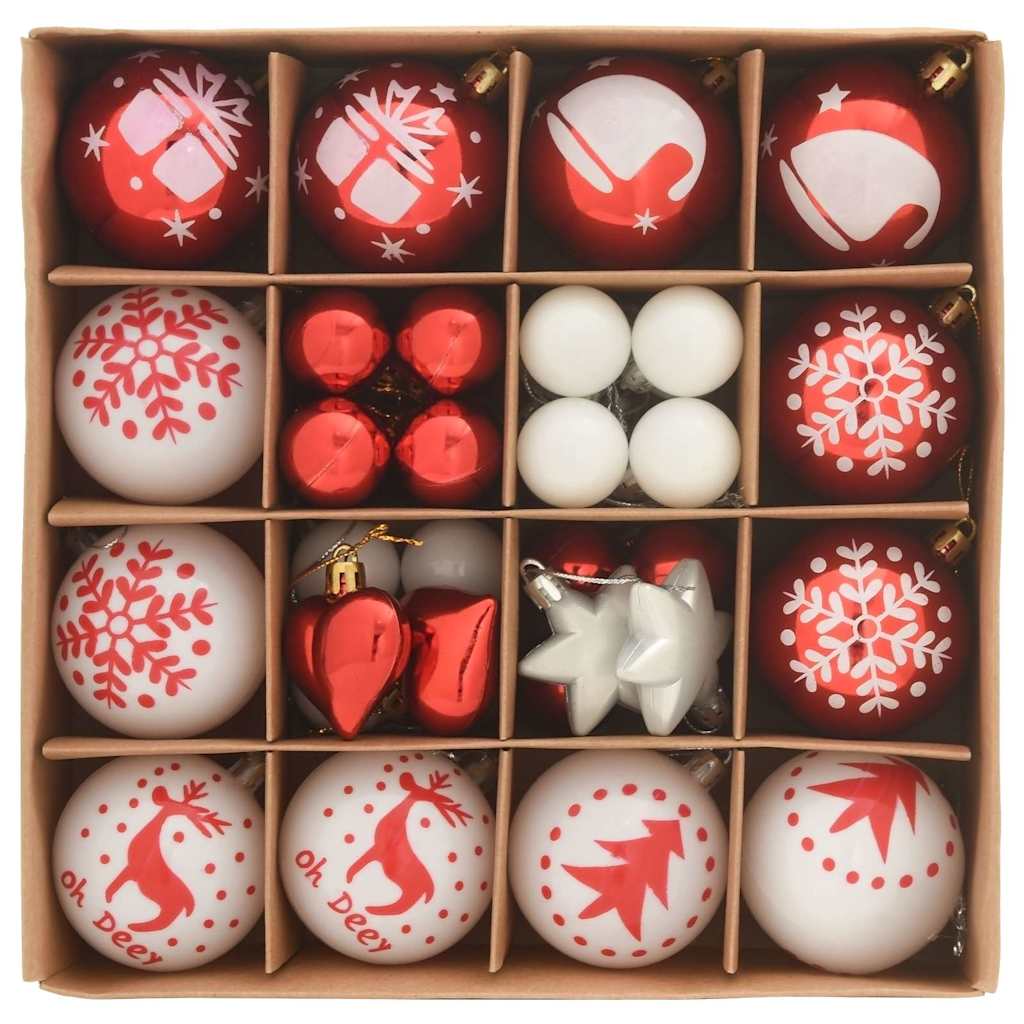 VidaXL Weihnachtskugel-Set 40-teilig aus rotem und weißem Kunststoff