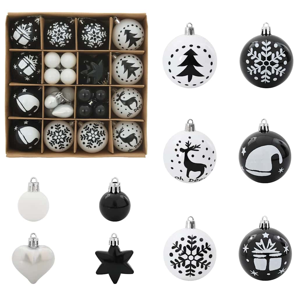 VidaXL Weihnachtskugel-Set 40-teilig aus schwarzem und weißem Kunststoff