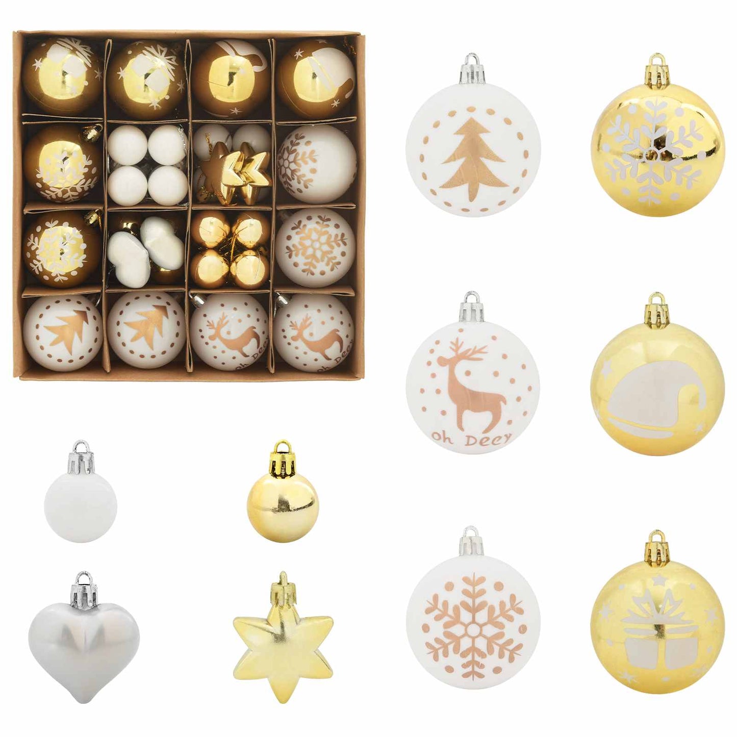 VidaXL Weihnachtskugel-Set 40-teilig aus weißem und goldenem Kunststoff