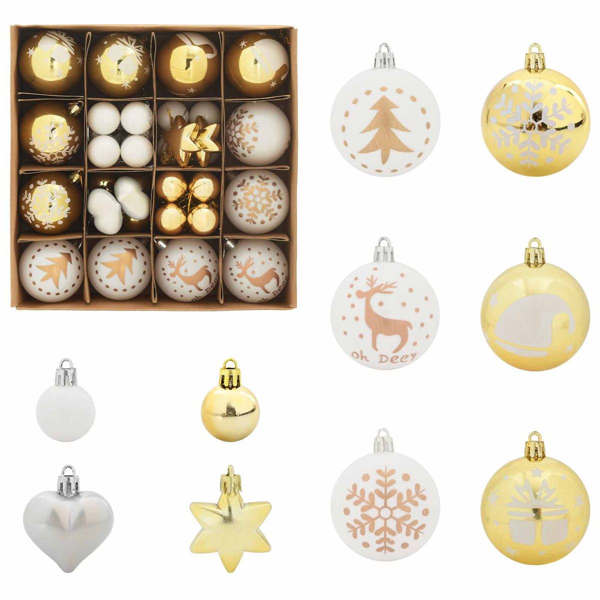 VidaXL Weihnachtskugel-Set 40-teilig aus weißem und goldenem Kunststoff