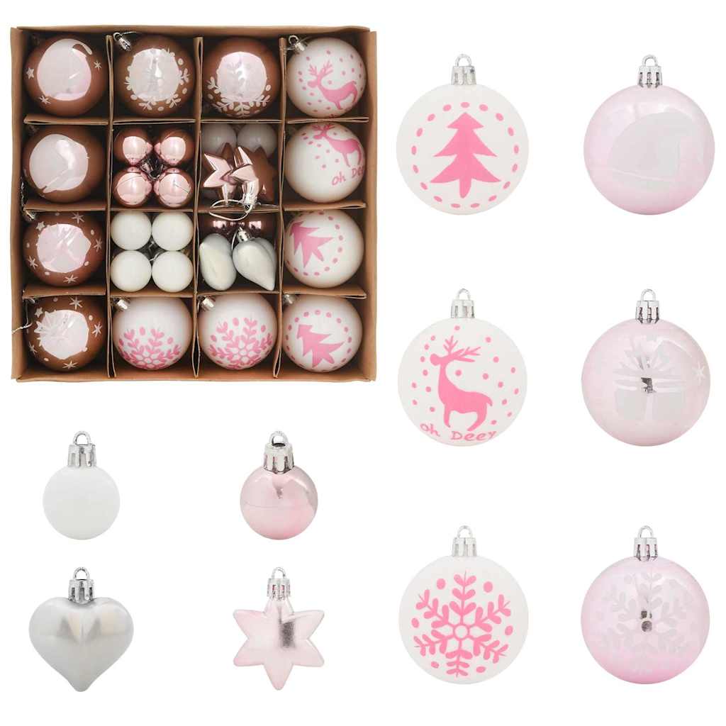 VidaXL Weihnachtskugel-Set 40-teilig aus weißem und rosa Kunststoff