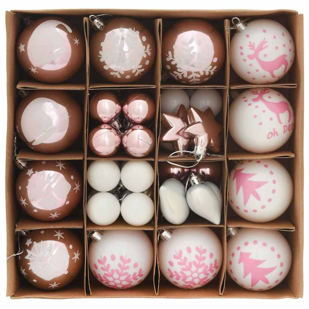 VidaXL Weihnachtskugel-Set 40-teilig aus weißem und rosa Kunststoff