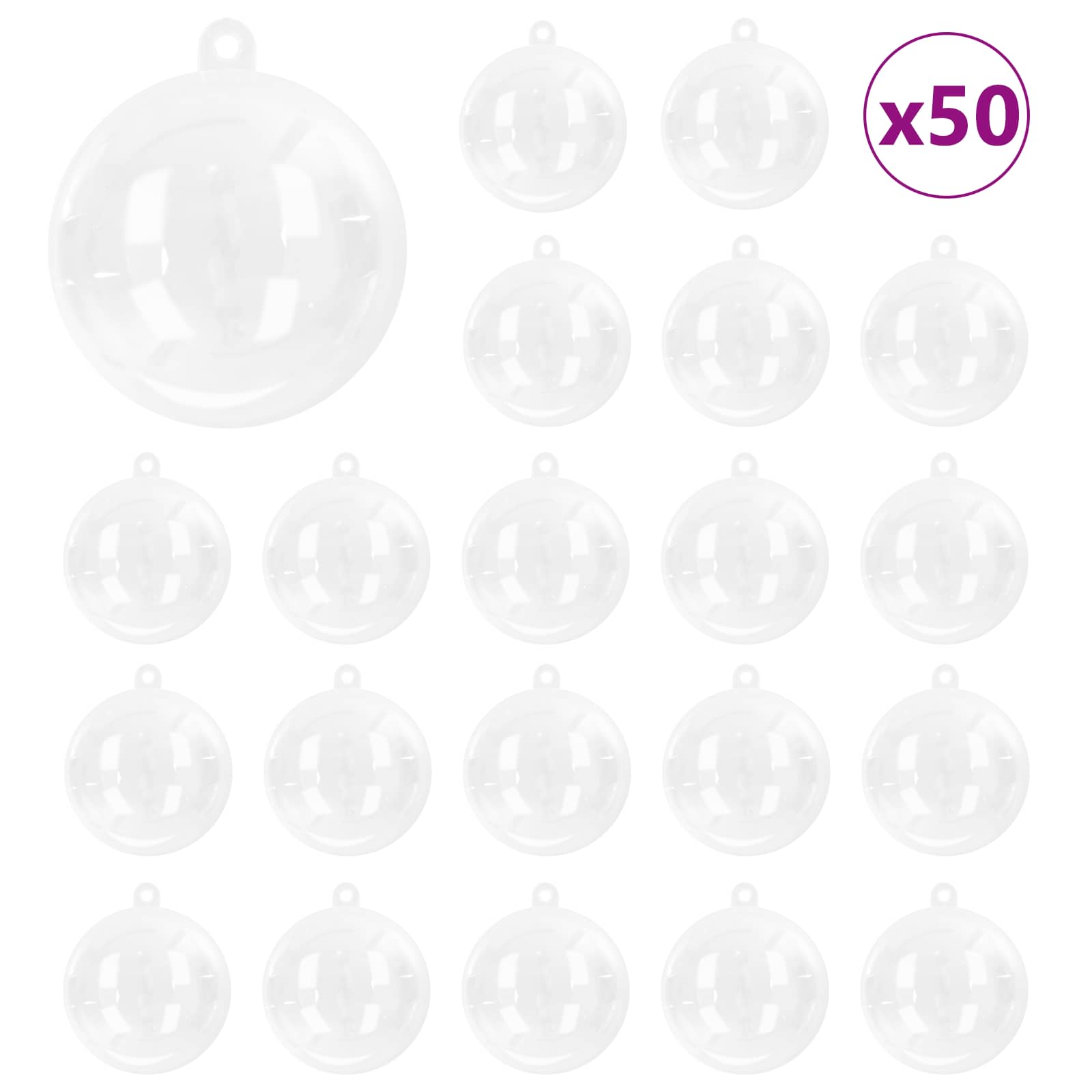 VidaXL Weihnachtskugel-Set 50 Stück transparent ø 5 cm