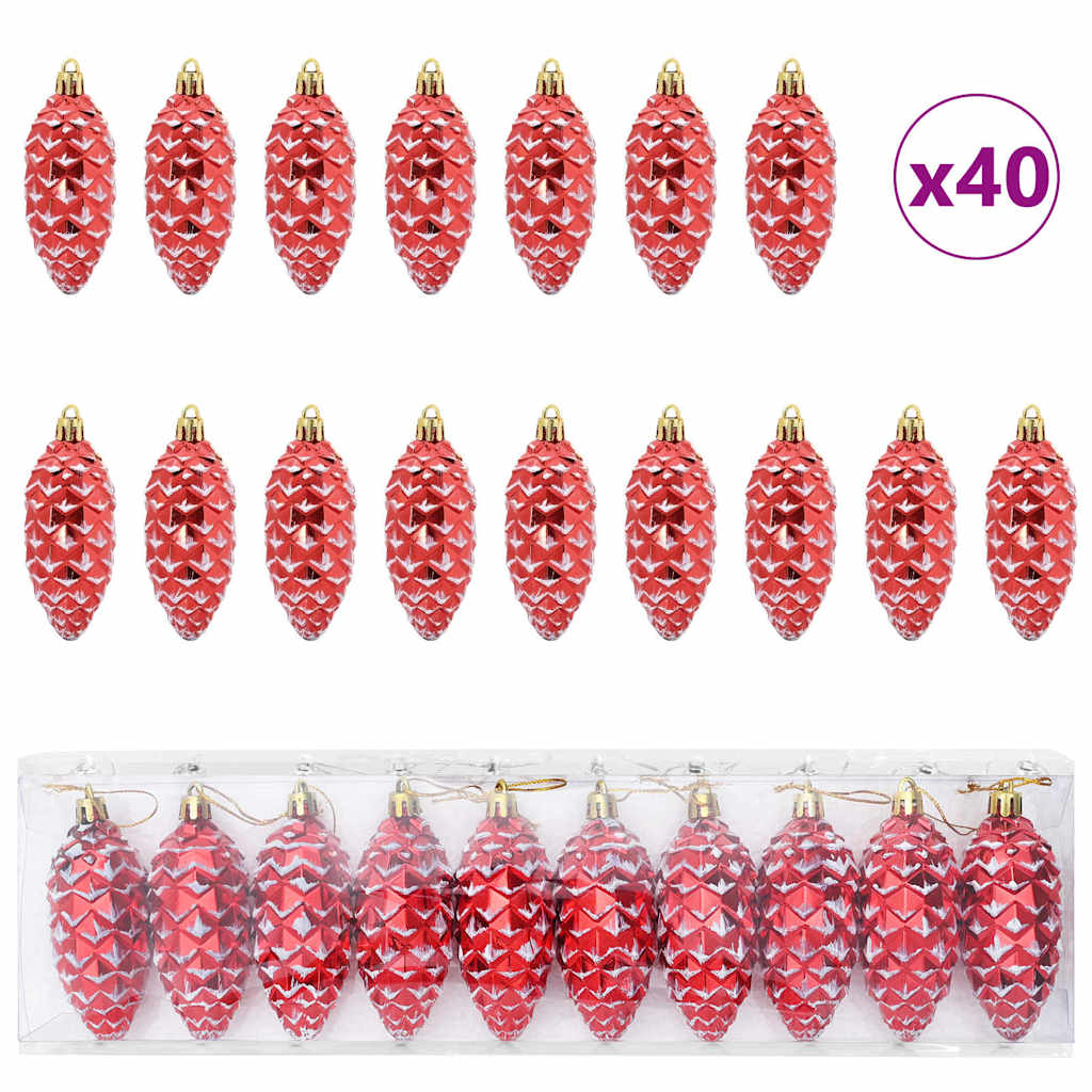 VidaXL Weihnachts-Tannenzapfen 40 Stück roter Kunststoff