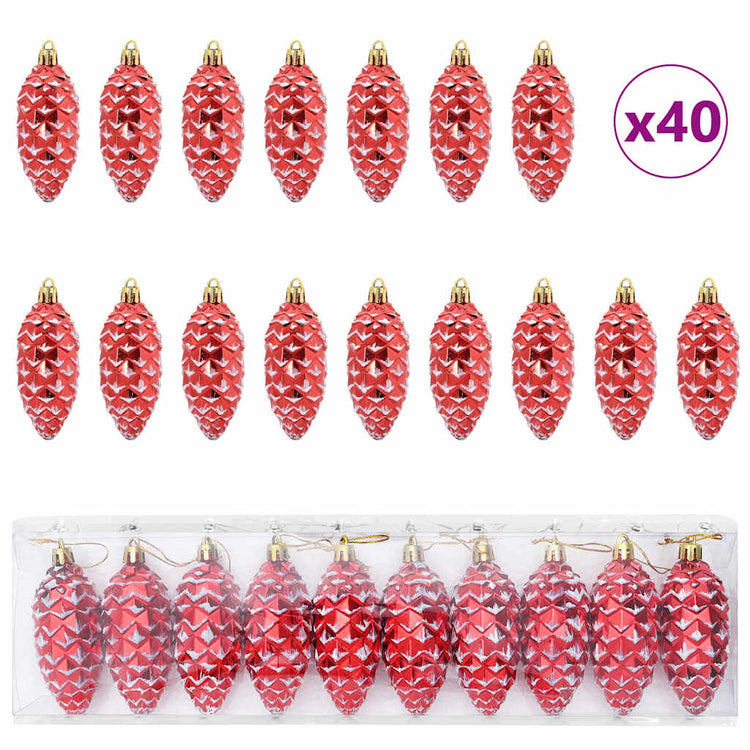 VidaXL Weihnachts-Tannenzapfen 40 Stück roter Kunststoff