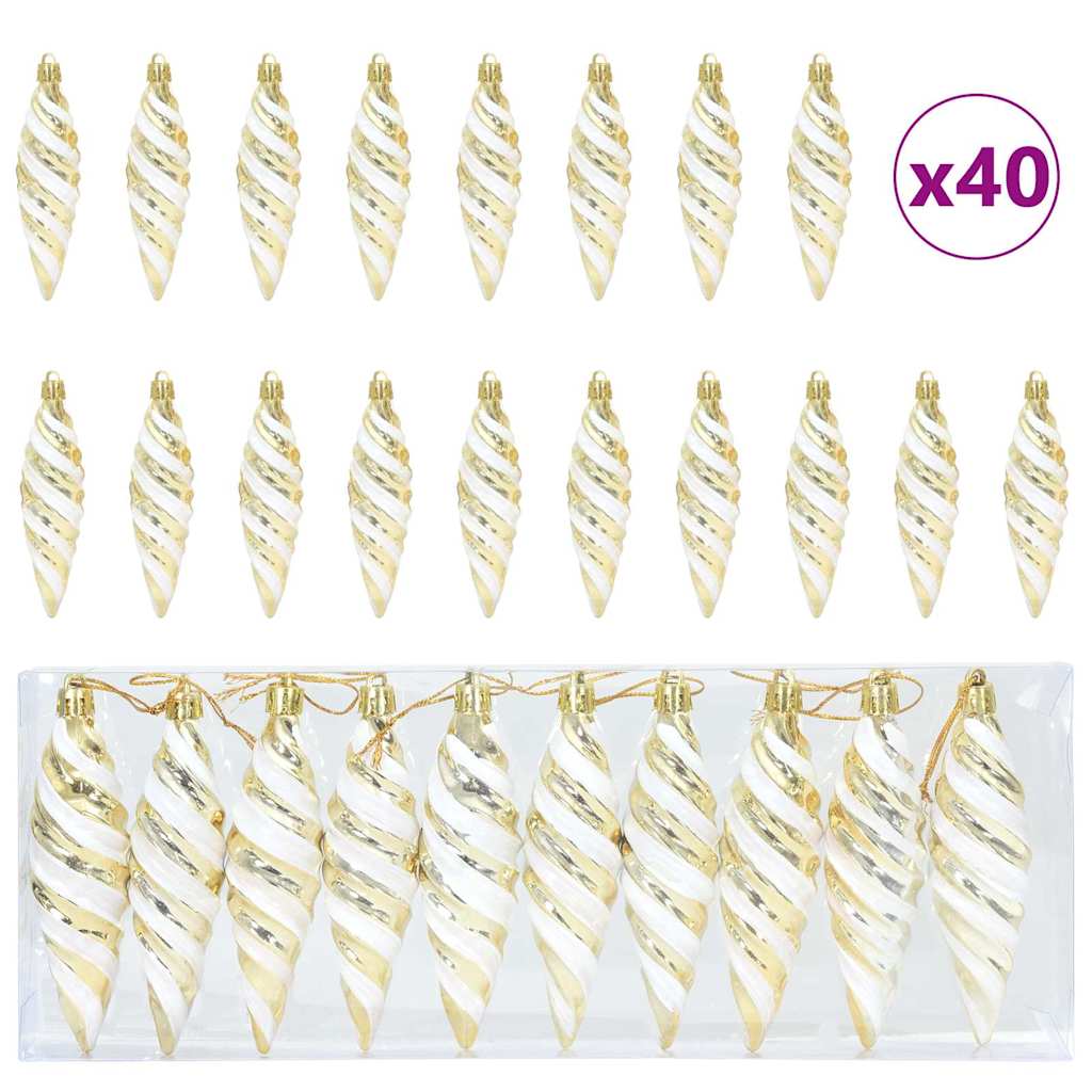 VidaXL Weihnachtskugel in Spiralform, 40 Stück, goldfarbener Kunststoff