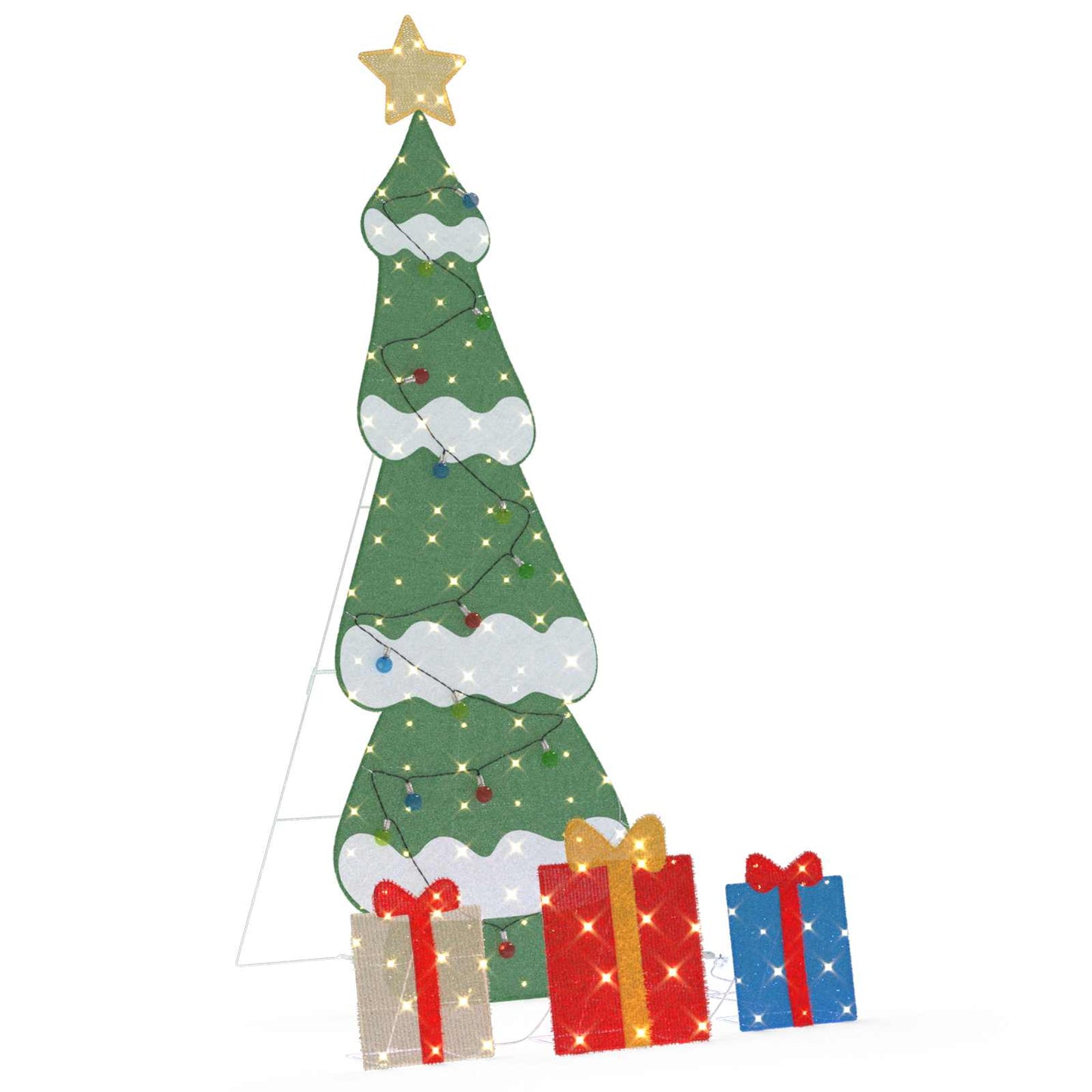 VidaXL beleuchteter Weihnachtsbaum mit 3 Geschenkboxen 2D warmweiß 150 cm