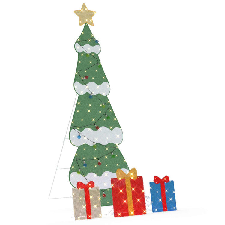 VidaXL beleuchteter Weihnachtsbaum mit 3 Geschenkboxen 2D warmweiß 150 cm