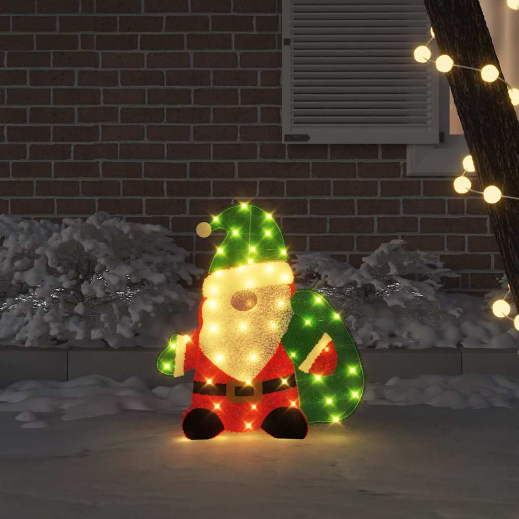 VidaXL beleuchteter Weihnachtsmann mit 60 LED warmweiß 70 x 62 cm Lurexstoff