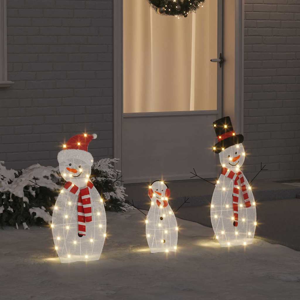 VidaXL beleuchtete Schneemannfamilie 3 Stück warmweißes Polyester