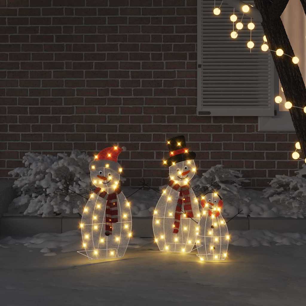 VidaXL beleuchtete Schneemannfamilie 3 Stück warmweißes Polyester