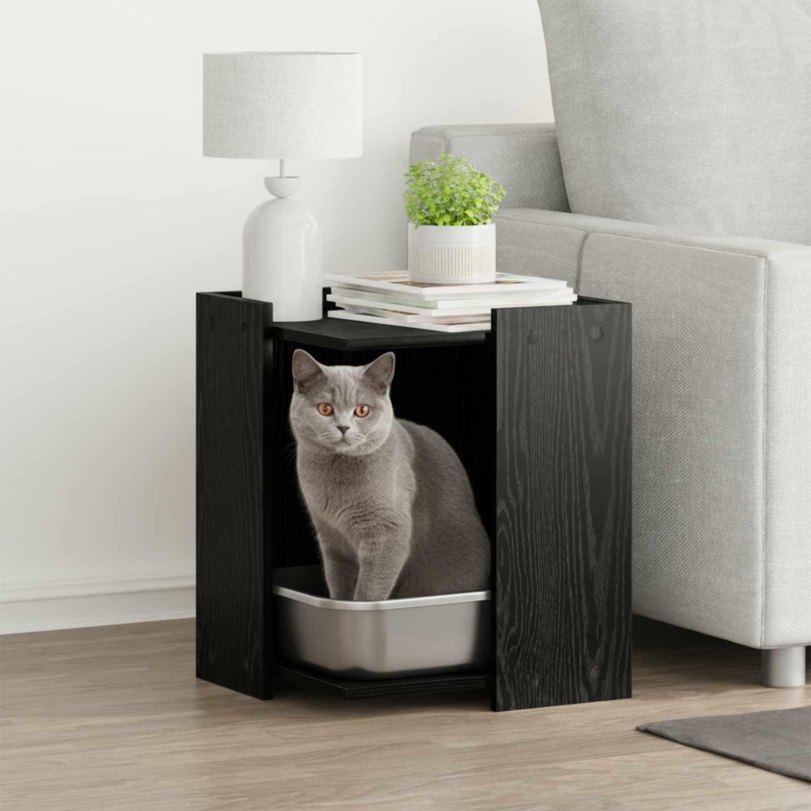 Vidaxxl Katzentoilette-Zaun schwarze Eiche 42 x 42 x 51 cm verarbeitetes Holz