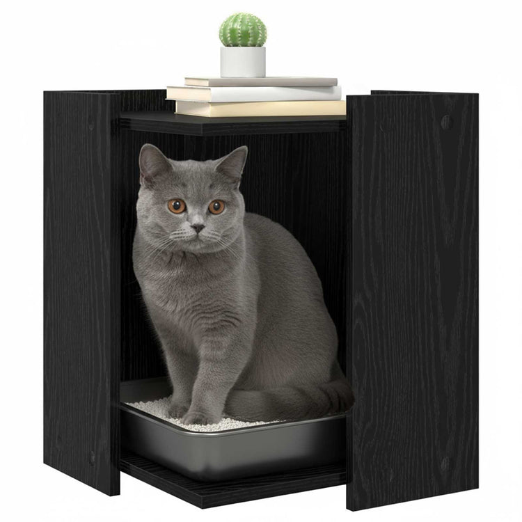 Vidaxxl Katzentoilette-Zaun schwarze Eiche 42 x 42 x 51 cm verarbeitetes Holz