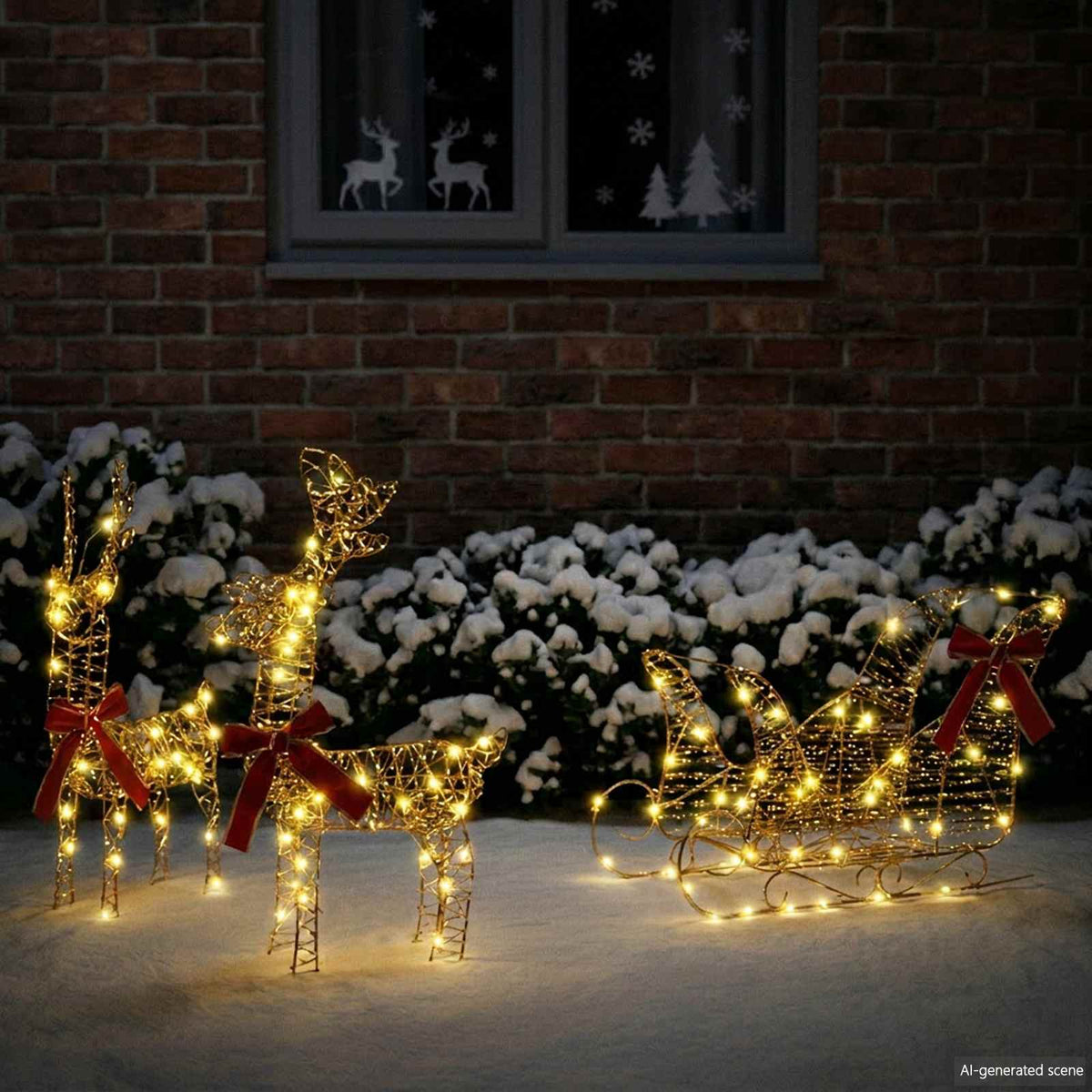 VidaXL Rentier-Zugschlitten mit 160 LED warmweiß 30 x 12 x 55 cm Kappe