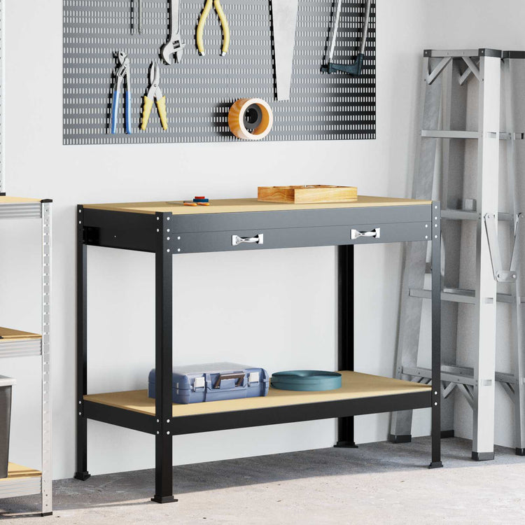 Vidaxl-Werkbänke mit Schublade, schwarz, 114 x 54 x 91 cm, fertiges Holz