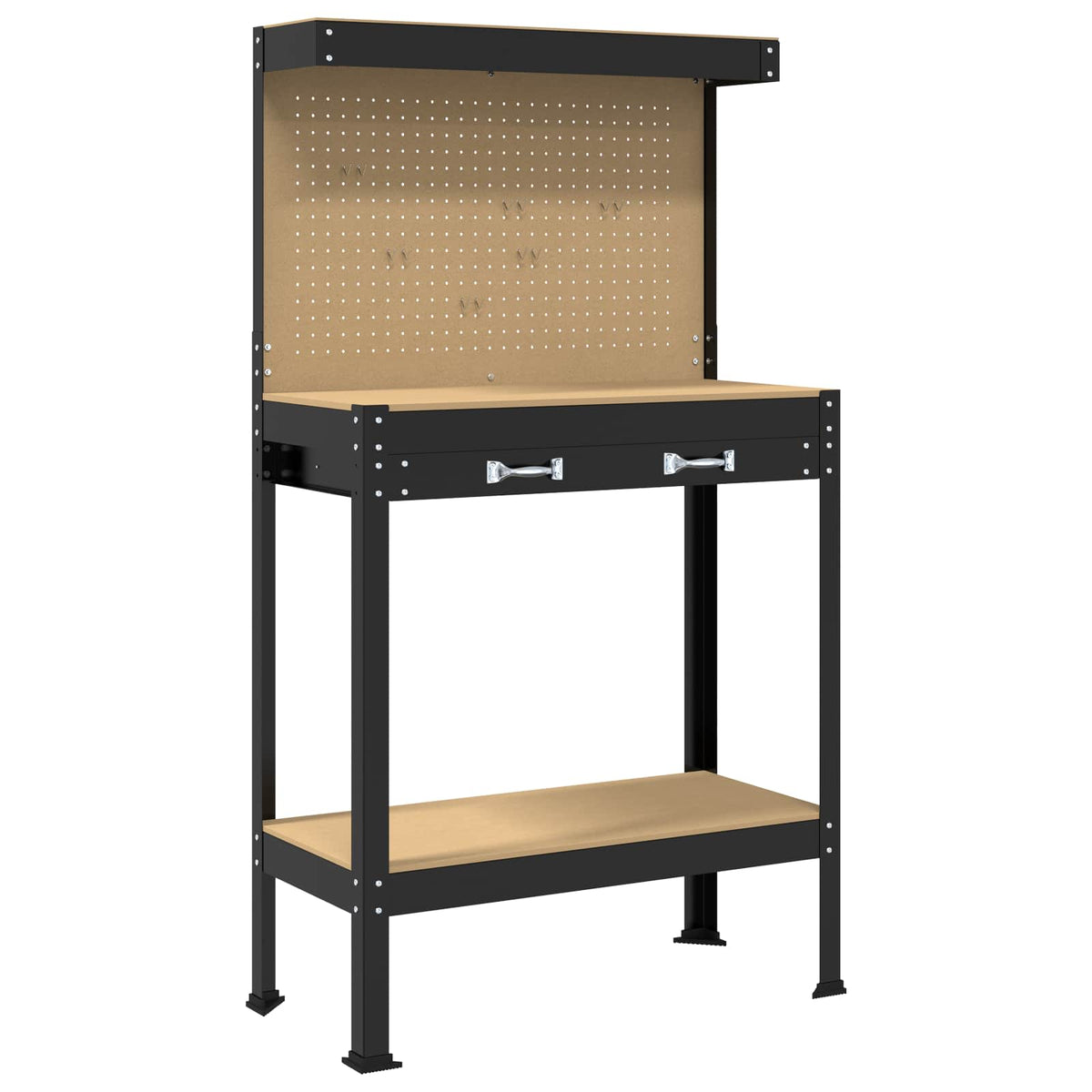 VidaXL Werkbank mit Schublade mit Ablage schwarz 81 x 41 x 145 cm Metall