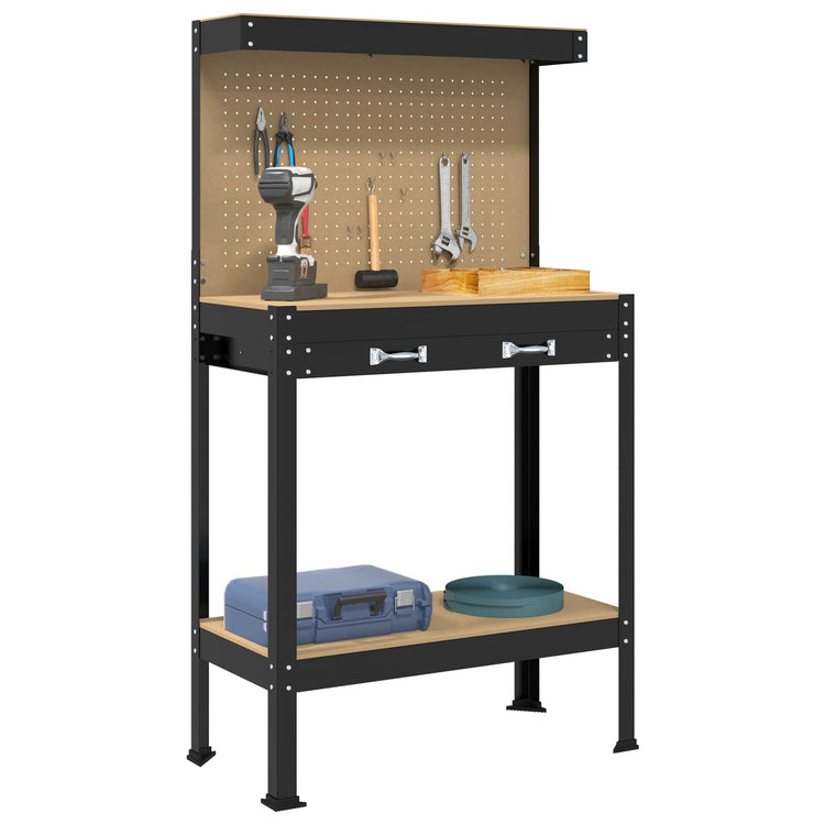VidaXL Werkbank mit Schublade mit Ablage schwarz 81 x 41 x 145 cm Metall