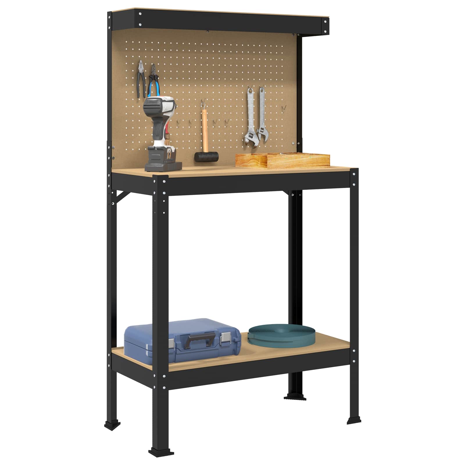 Vidaxxl Werkbänke mit Ablage schwarz 81 x 41 x 145 cm Holzwerkstoff