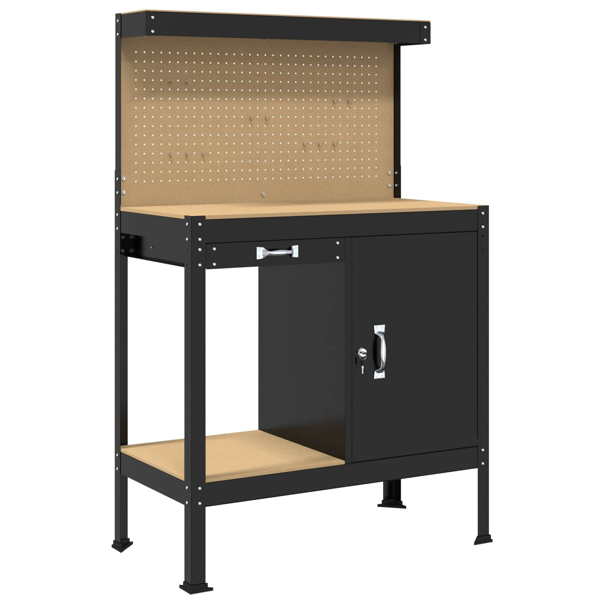 Vidaxxl-Werkbänke mit Schublade, schwarz, 90 x 49 x 141 cm, lackiertes Holz