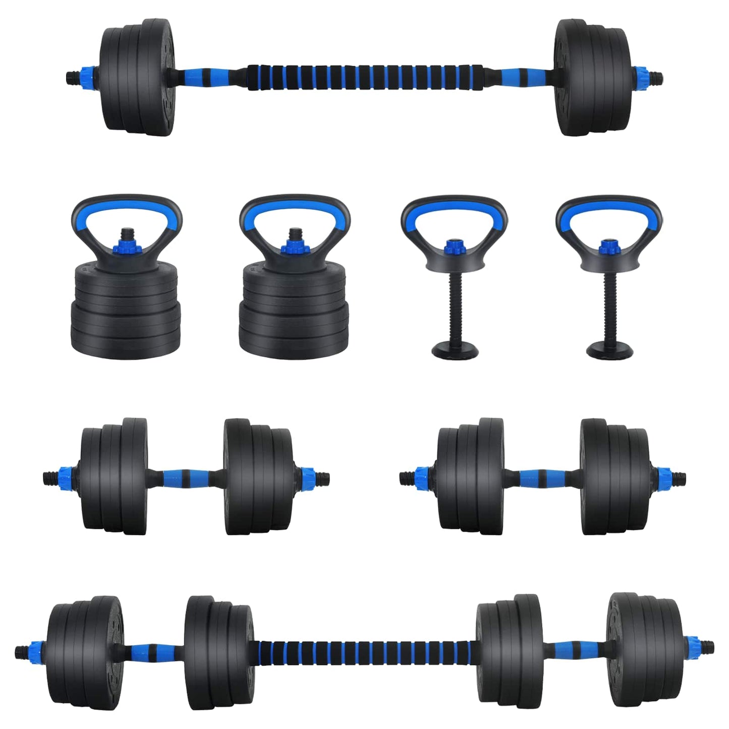 VidaXL 2-in-1 Hantel-Langhantel-Set 30kg Schwarz und Blau