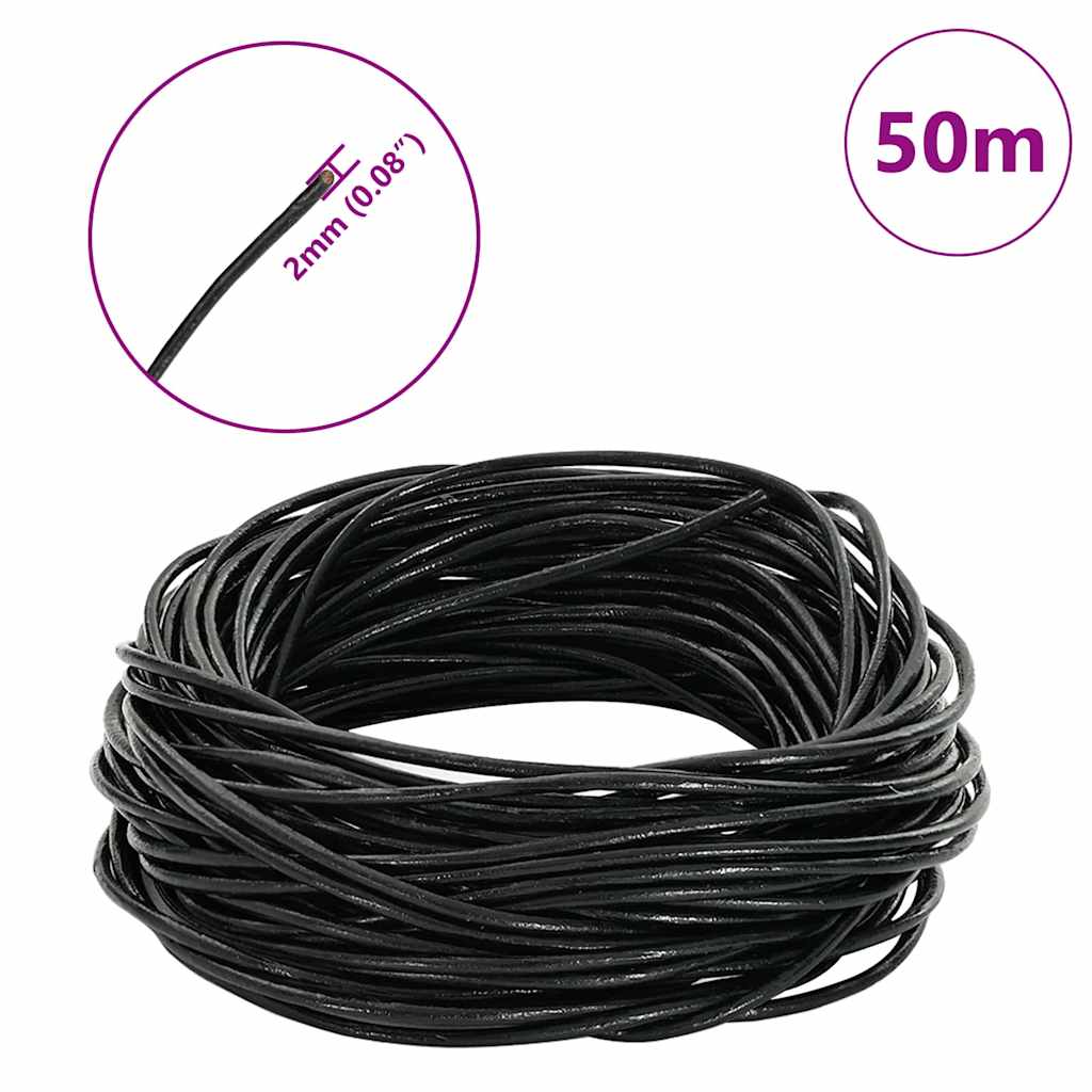 VidaXL Lederband schwarz ø2 mm x 50 m Leder