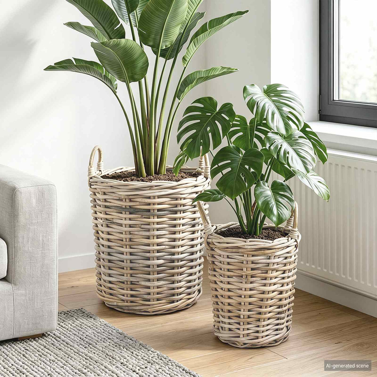 Vidaxxl Pflanzkorb mit Aufbewahrung 2 Stück graues Kubu-Rattan
