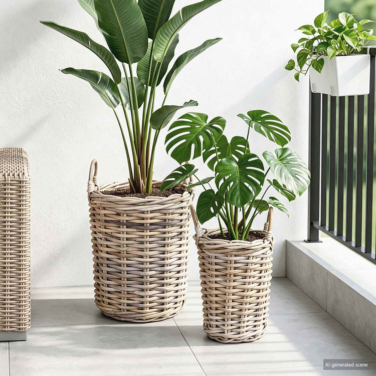Vidaxxl Pflanzkorb mit Aufbewahrung 2 Stück graues Kubu-Rattan