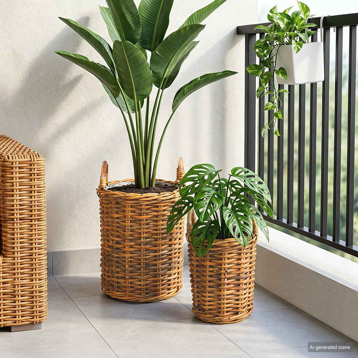 VidaXL Pflanzkorb mit Aufbewahrung 2 Stück braunes Kubu-Rattan