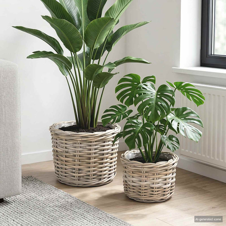 Vidaxl Blumentopfkorb mit Aufbewahrung 2 Stück graues Kubu-Rattan