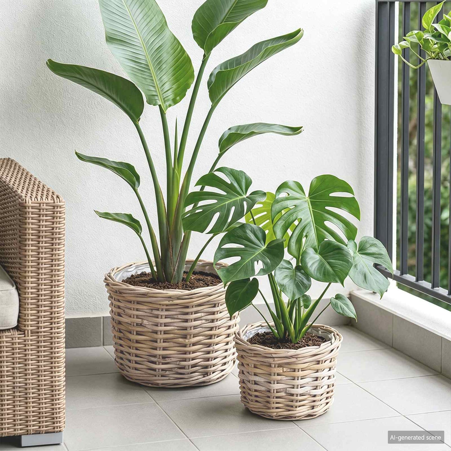 Vidaxl Blumentopfkorb mit Aufbewahrung 2 Stück graues Kubu-Rattan