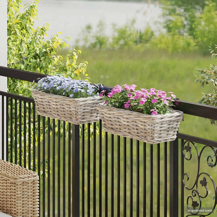 Vidaxl hängender Blumentopfkorb 2 Stück grau 48 x 22 x 15 cm Lackgeflecht