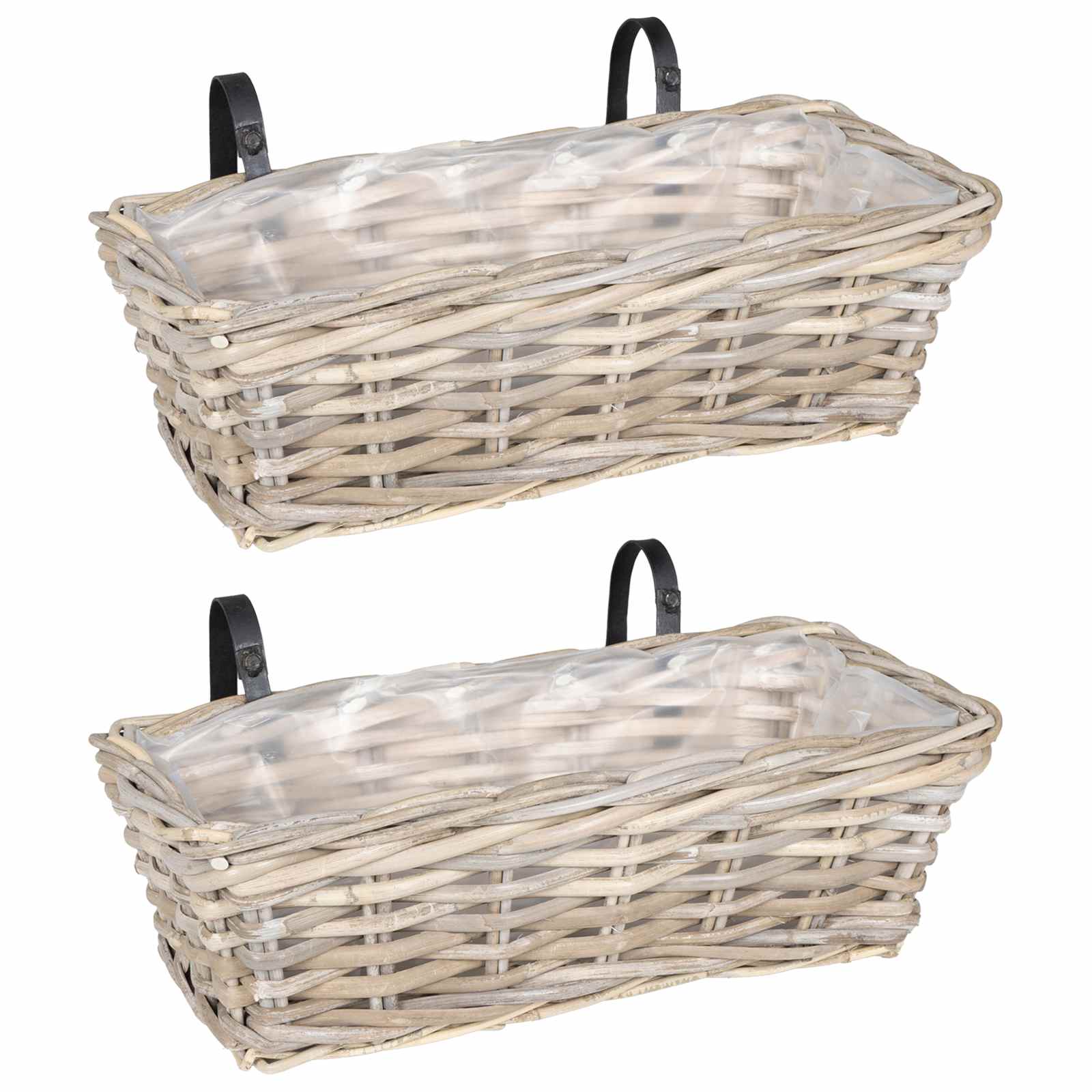 Vidaxl hängender Blumentopfkorb 2 Stück grau 48 x 22 x 15 cm Lackgeflecht