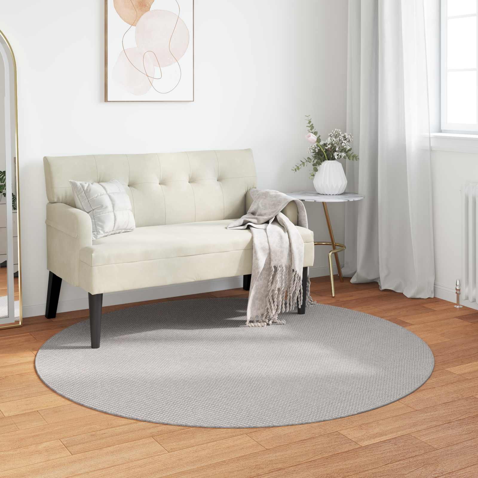 Vidaxl Teppiche rund Huarte Creme und Grau ø 120 cm Polyester