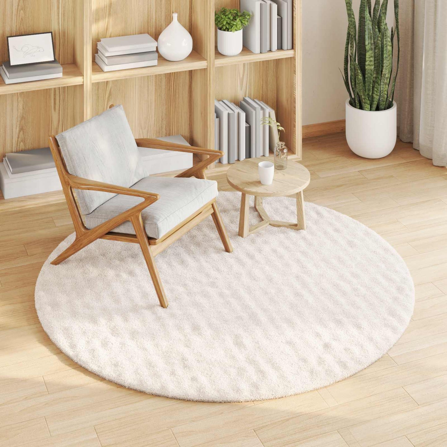 VidaXL Teppiche rund Huarte Creme ø 200 cm Polyester