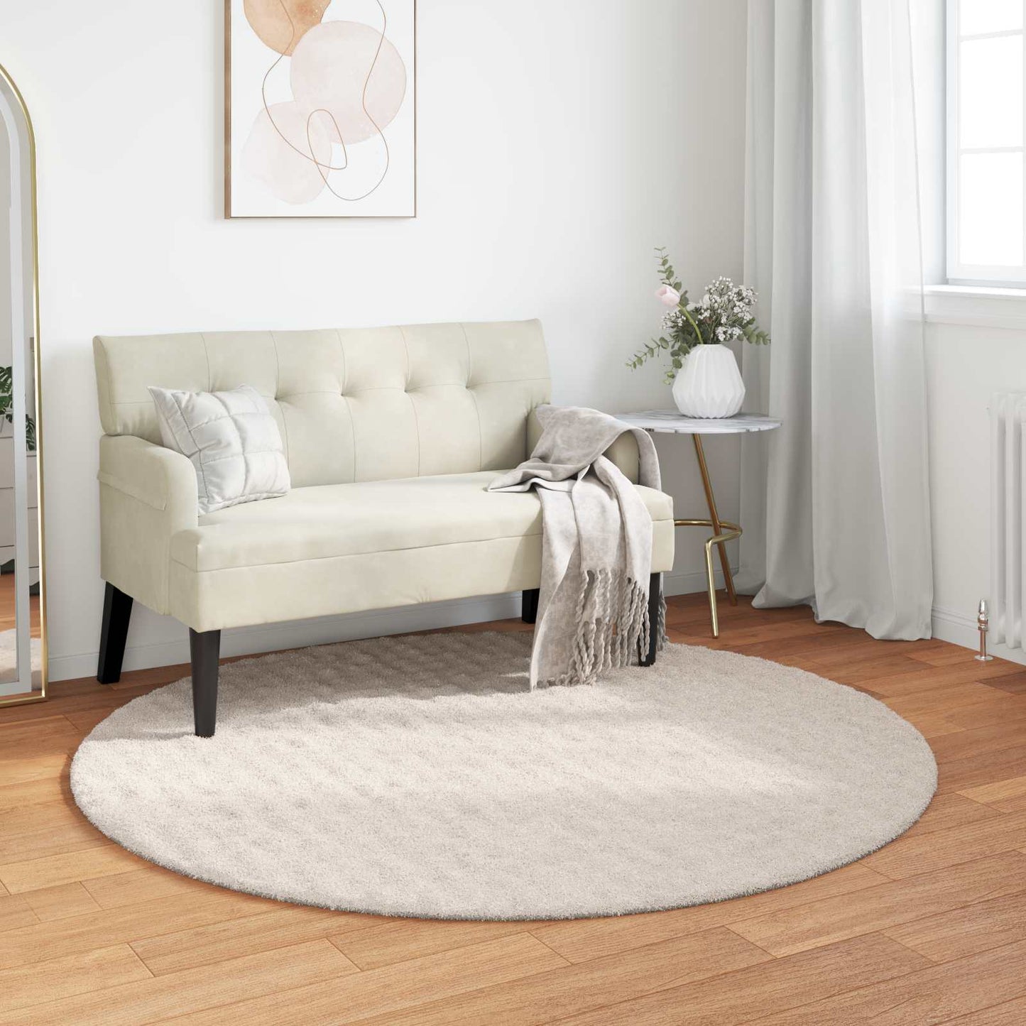 VidaXL Teppiche rund Huarte beige ø 160 cm Polyester