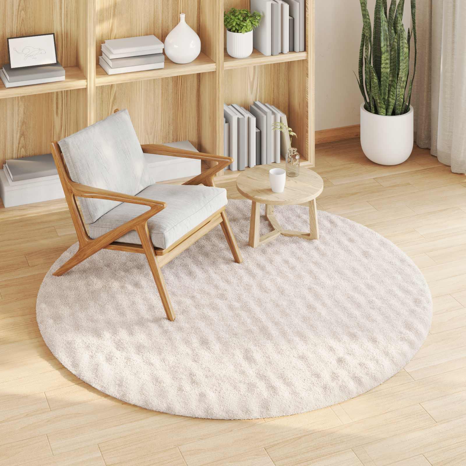 VidaXL Teppiche rund Huarte Beige ø 200 cm Polyester