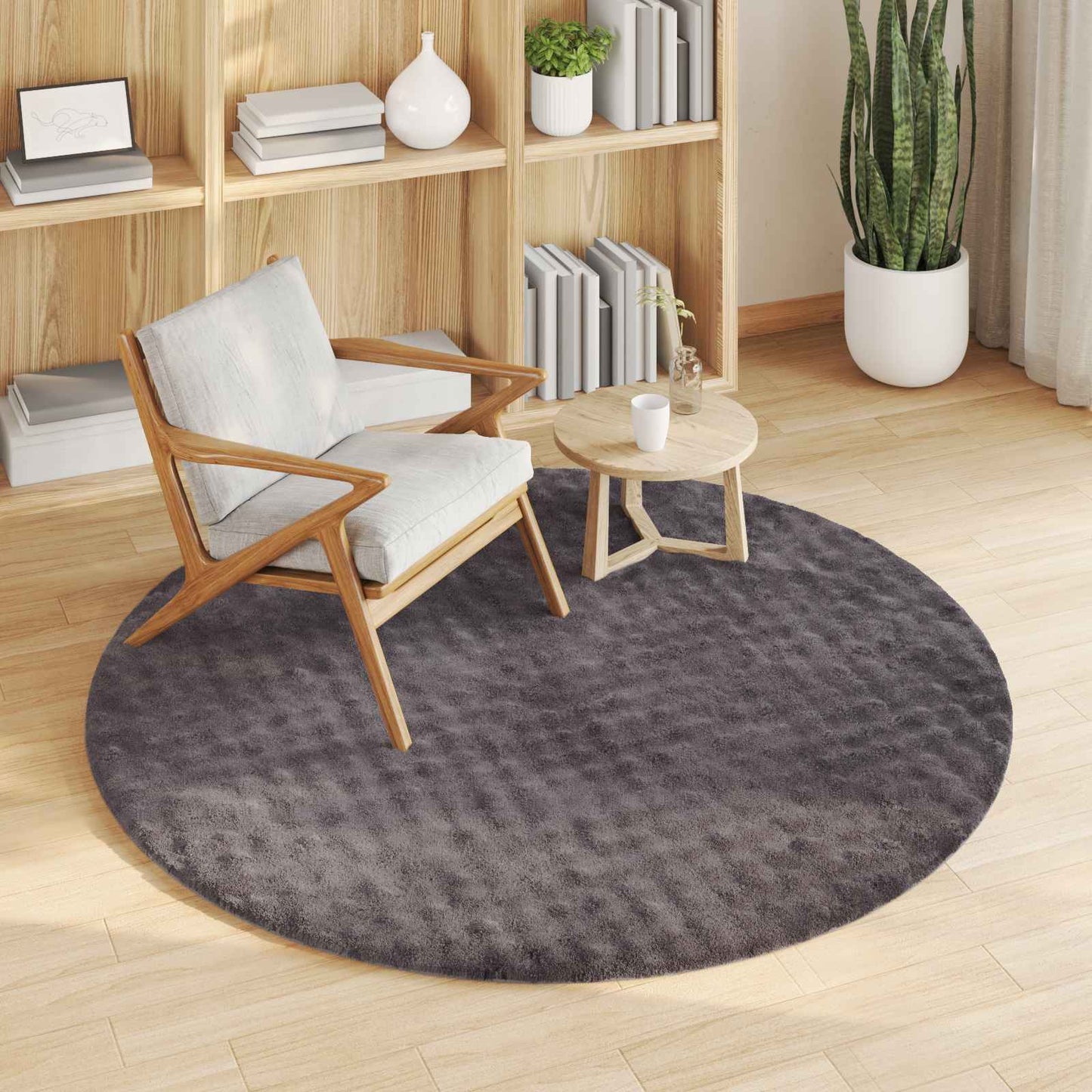 Vidaxl Teppiche rund Huarte Anthrazit ø 200 cm Polyester
