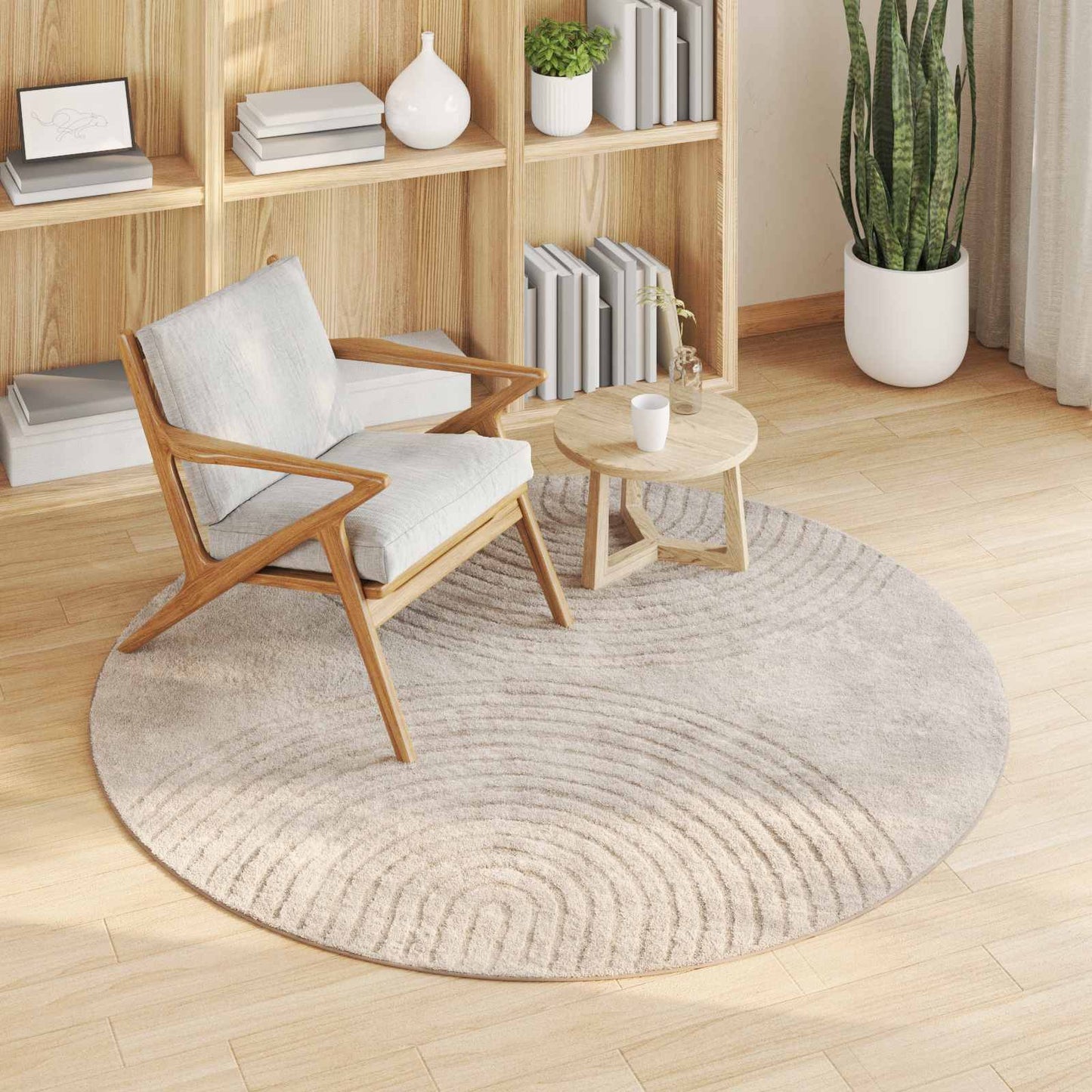 VidaXL Teppiche rund Huarte beige ø 160 cm Polyester