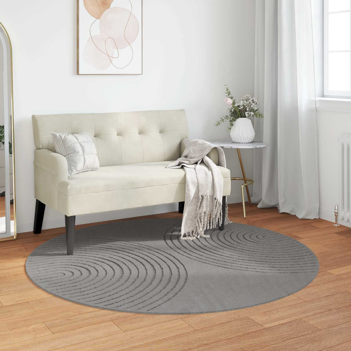 VidaXL Teppiche rund Huarte Grau ø 120 cm Polyester
