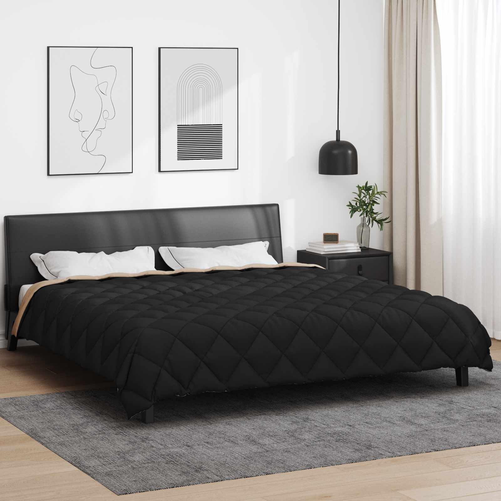 Vidaxl Winterdecke Schwarz und Taupe 220 x 240 cm Mikrofaser